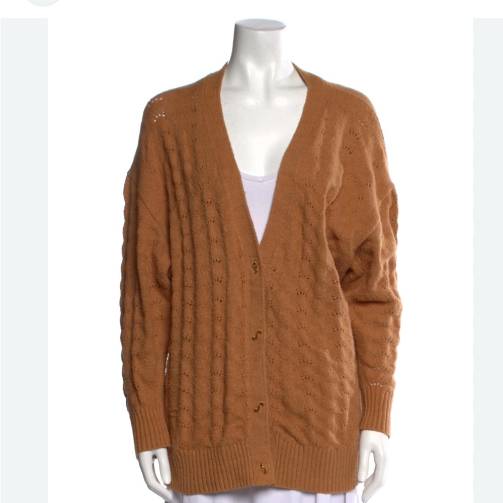 STAUD Camel Cable Knit Cardigan